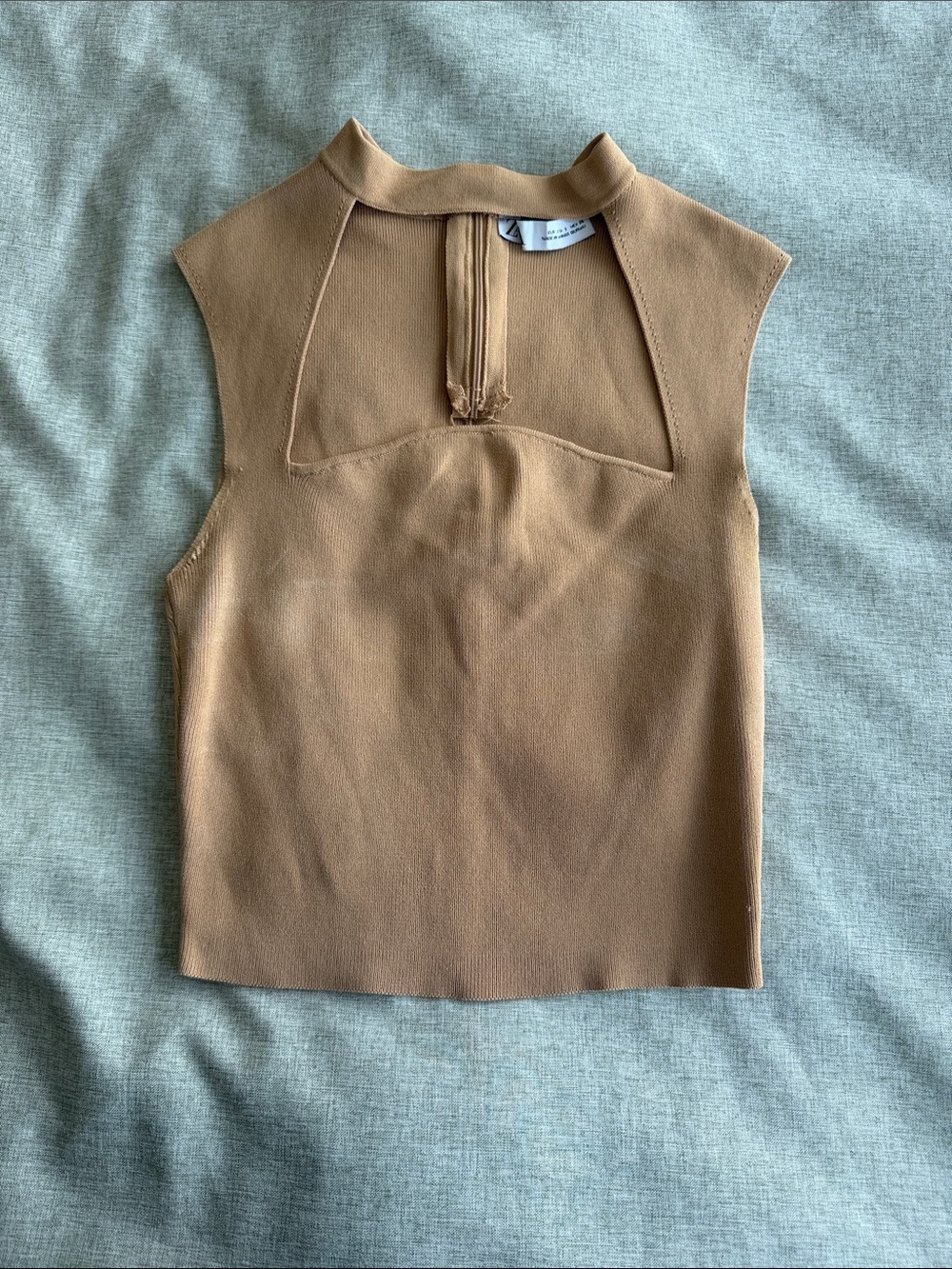 Zara Sleeveless Mock Neck Tank Top in Camel Brown